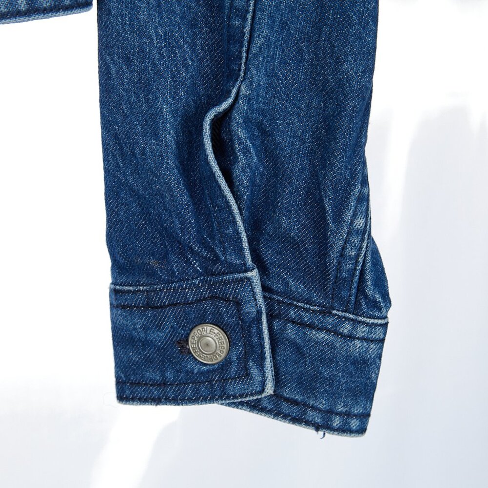 Free People Denim Jacket Now or Never Dark Wash Cropped Women's Small - Picture 4 of 7